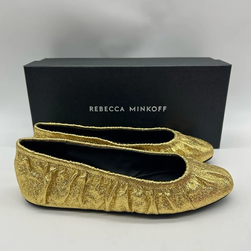 Rebecca Minkoff Ruched Gold Metallic Women's Ballet Flats Size 9.5 NEW With Box